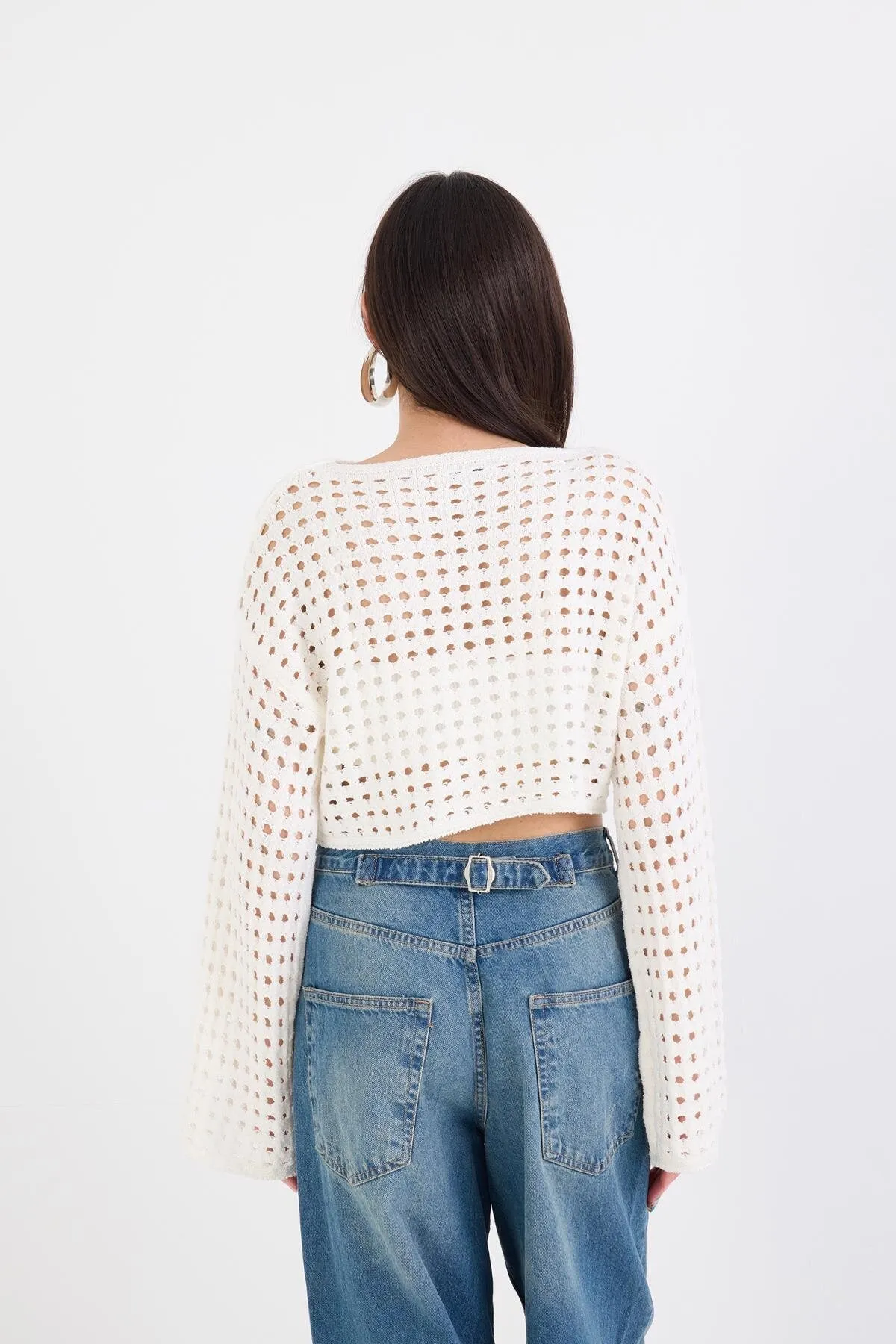 Crew Neck Hole Crop Knitwear Sweater