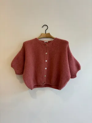 Cropped Sleeve Mohair Cardigan Rose Pink