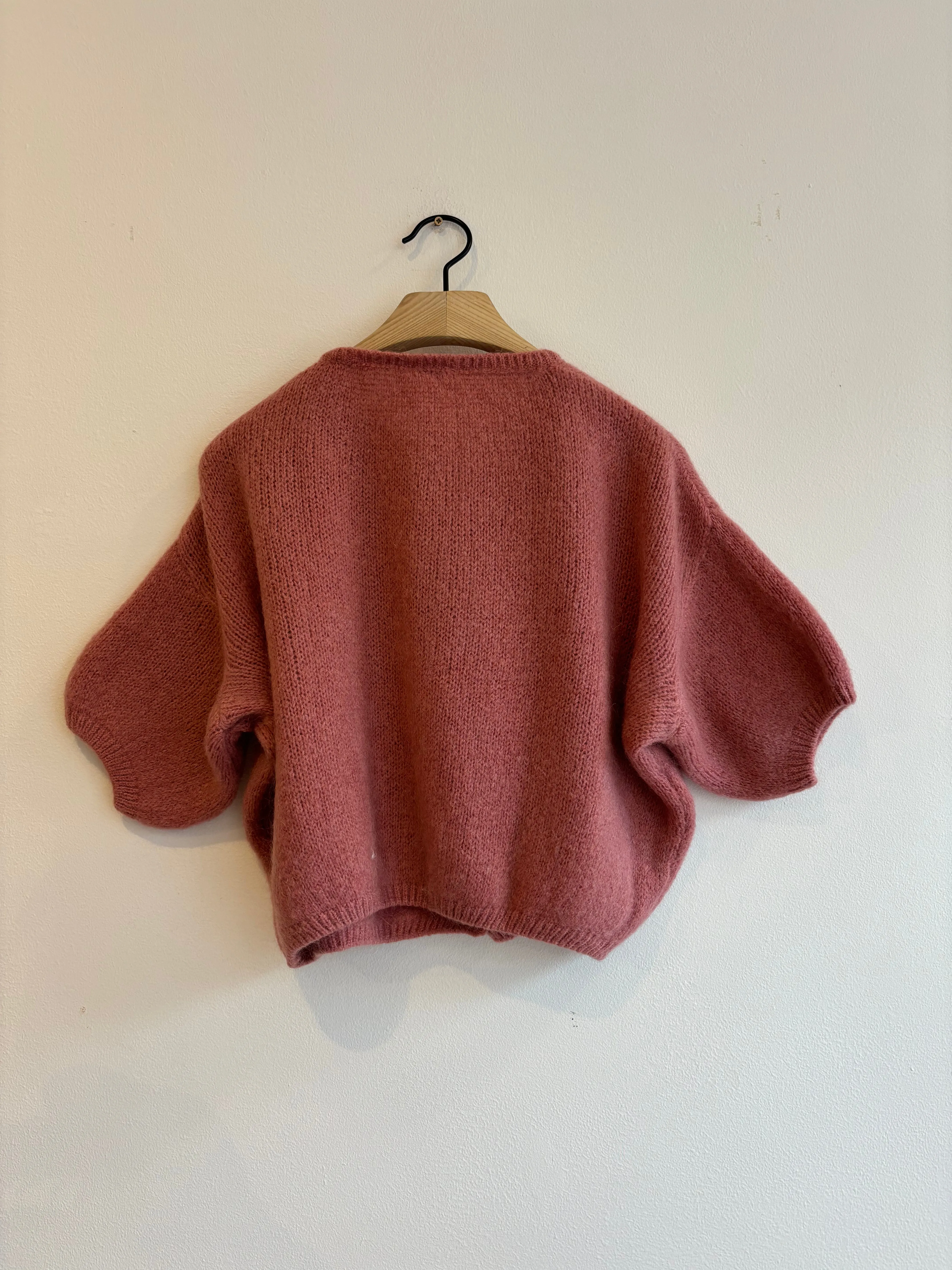 Cropped Sleeve Mohair Cardigan Rose Pink