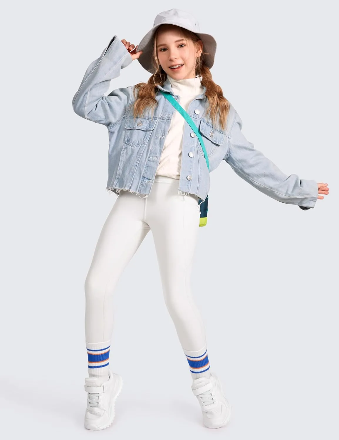 CRZ YOGA Girls Thermal Fleece Lined Athletic Leggings Water Resistant High Waist Warm Winter Kids Lounge Pants Side Pockets