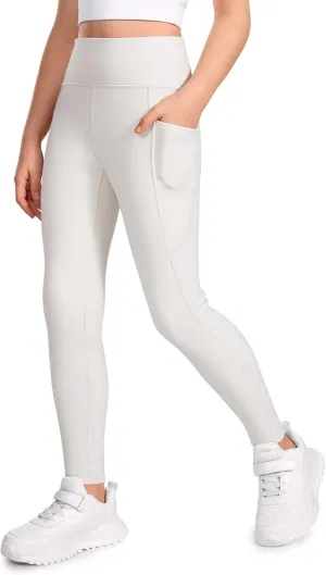 CRZ YOGA Girls Thermal Fleece Lined Athletic Leggings Water Resistant High Waist Warm Winter Kids Lounge Pants Side Pockets