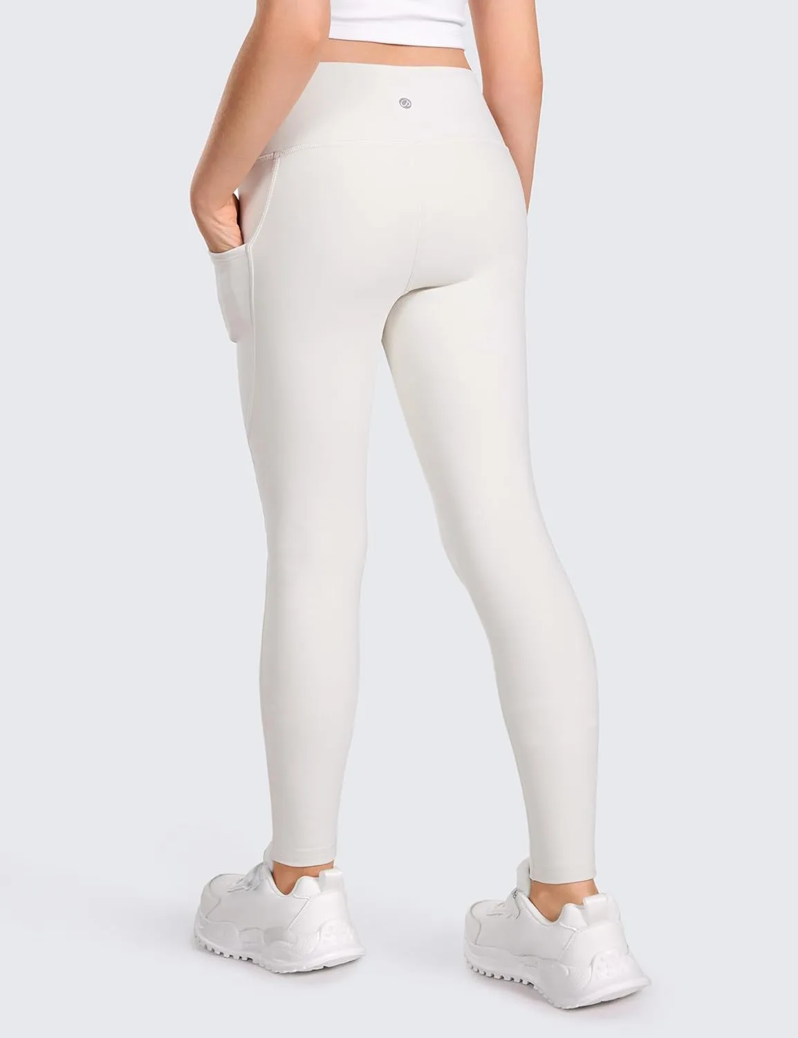 CRZ YOGA Girls Thermal Fleece Lined Athletic Leggings Water Resistant High Waist Warm Winter Kids Lounge Pants Side Pockets