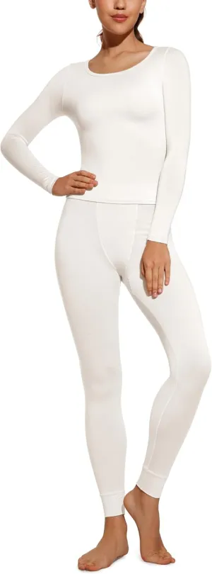 CRZ YOGA Soft Thermal Underwear Sets for Women Lightweight Long Johns Base Layer Pajamas Warm Top Bottom