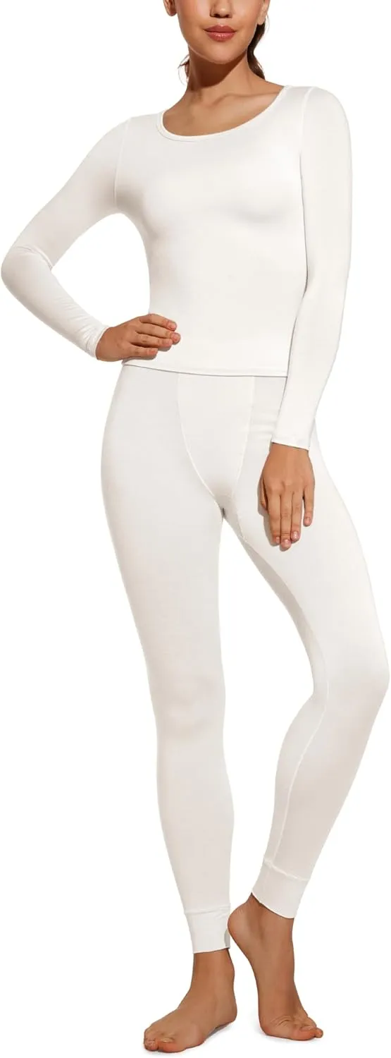 CRZ YOGA Soft Thermal Underwear Sets for Women Lightweight Long Johns Base Layer Pajamas Warm Top Bottom