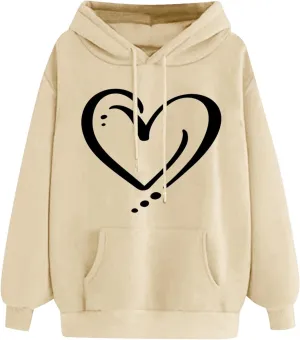 ctdiral Women's Cute Heart Printed Hoodies Casual Long Sleeve Comfortable Hooded Sweatshirt with Pocket Fall Clothes