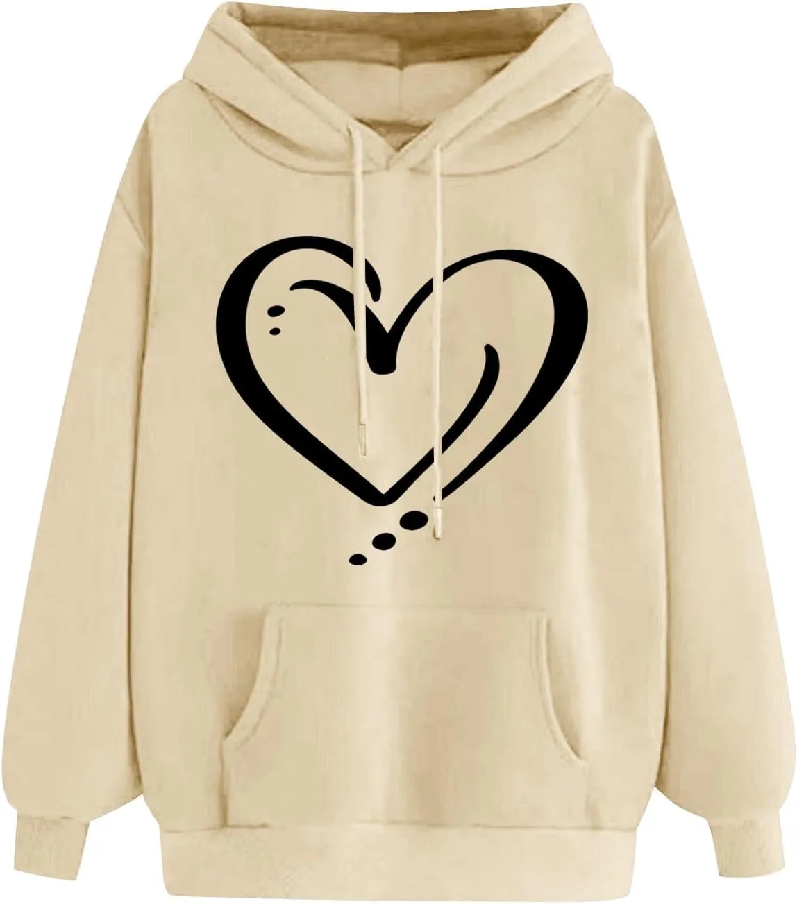 ctdiral Women's Cute Heart Printed Hoodies Casual Long Sleeve Comfortable Hooded Sweatshirt with Pocket Fall Clothes