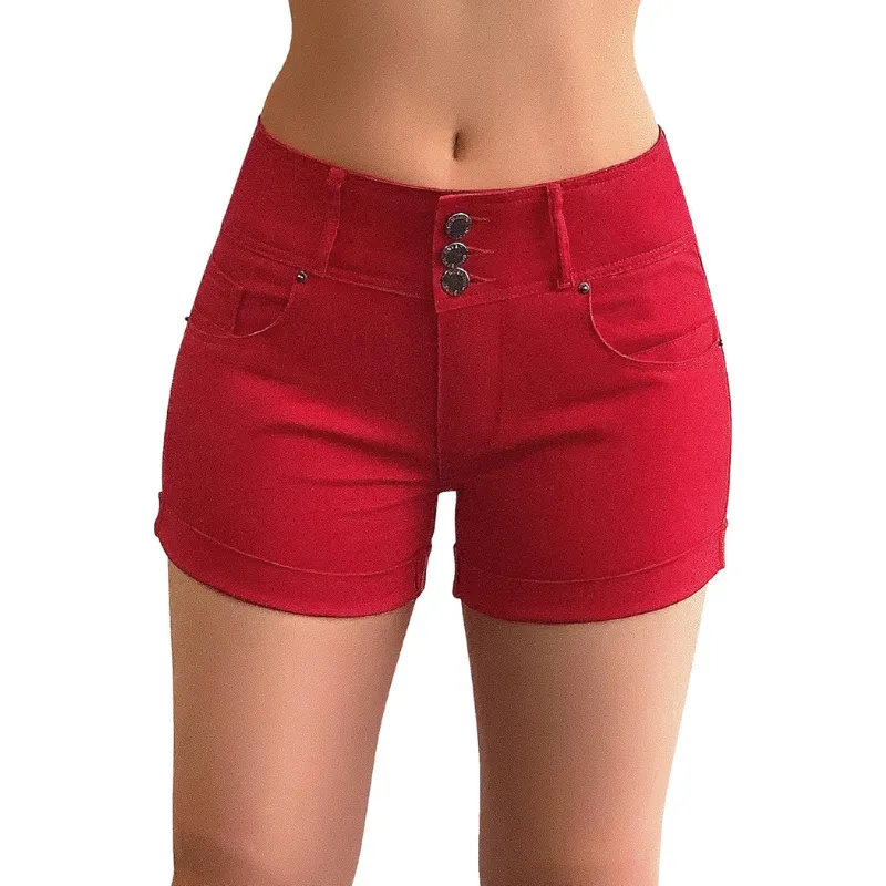 Cuffed Hem Stretchy Denim Shorts