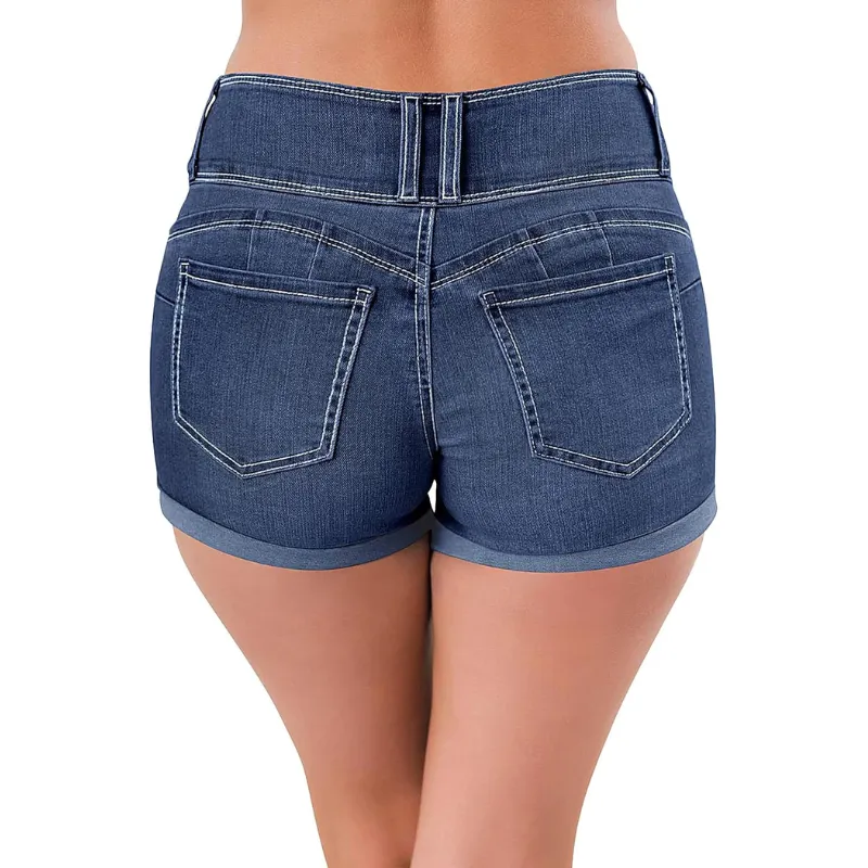 Cuffed Hem Stretchy Denim Shorts