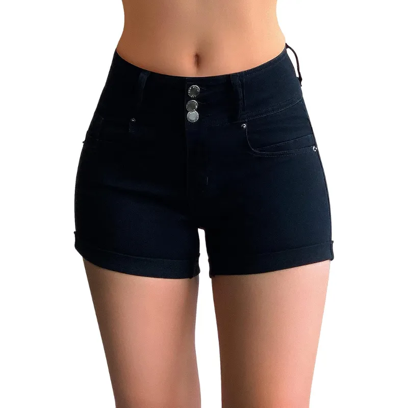 Cuffed Hem Stretchy Denim Shorts
