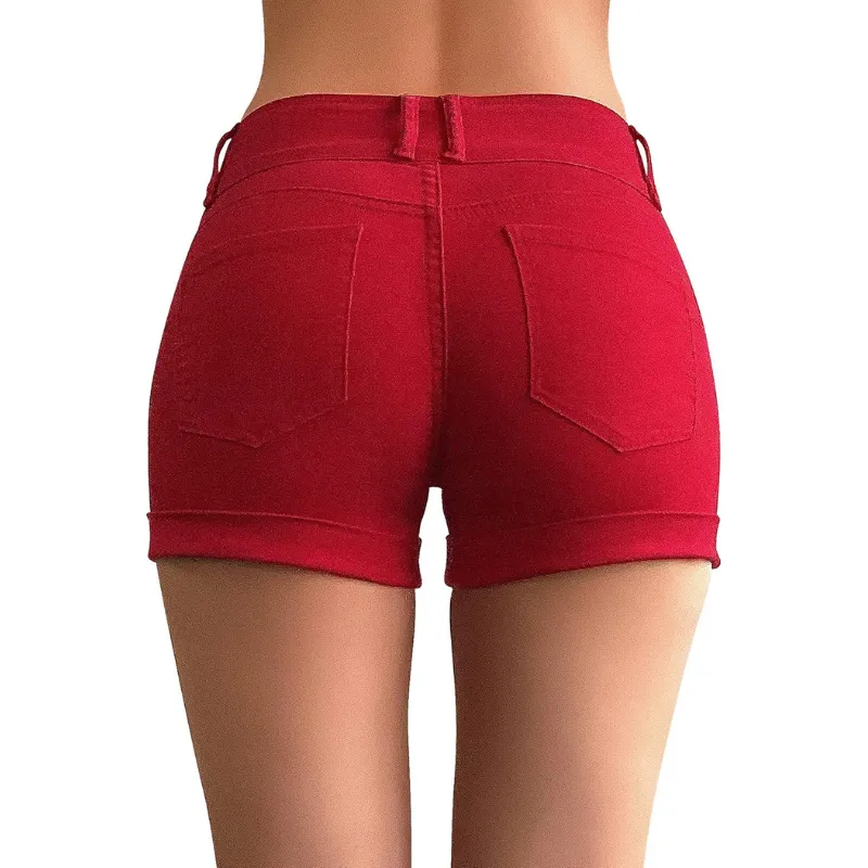 Cuffed Hem Stretchy Denim Shorts
