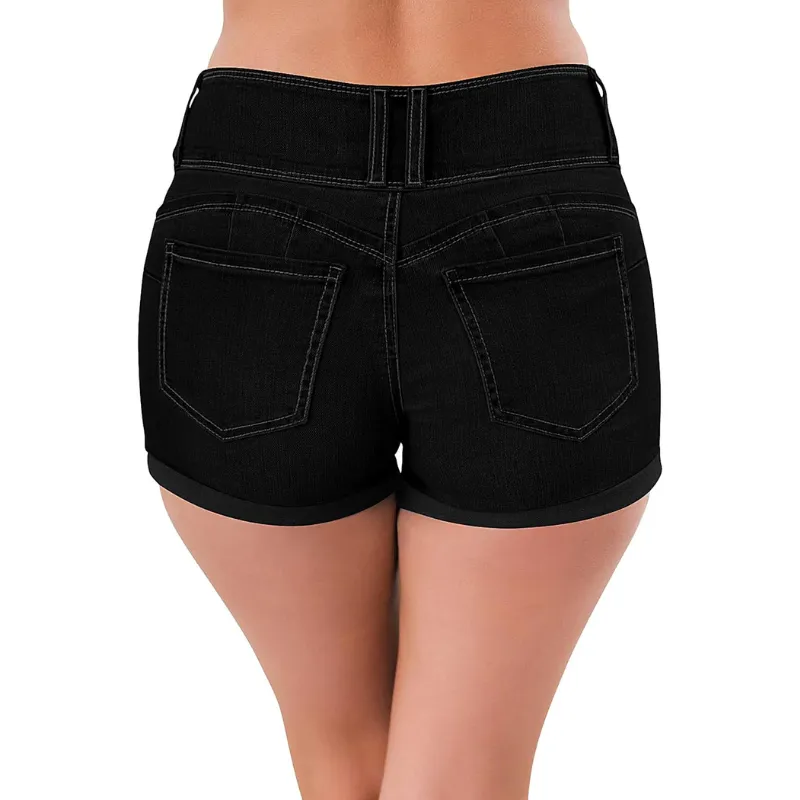 Cuffed Hem Stretchy Denim Shorts