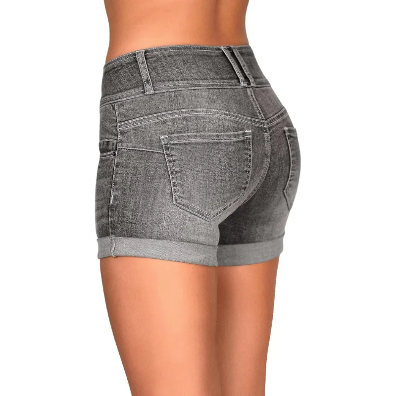 Cuffed Hem Stretchy Denim Shorts