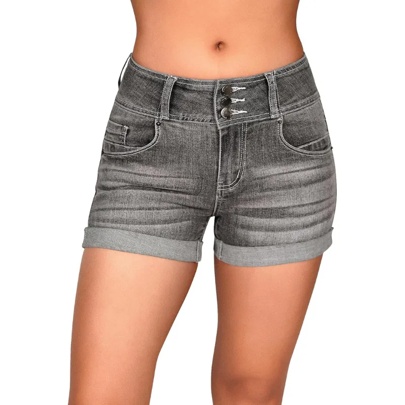 Cuffed Hem Stretchy Denim Shorts