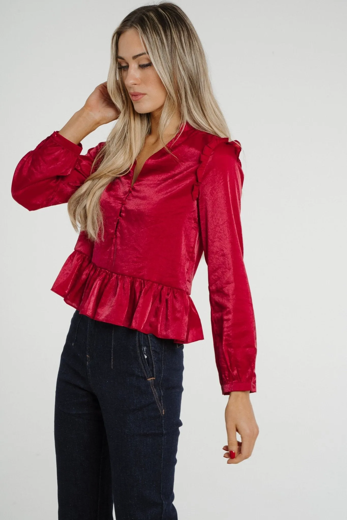 Daisy Peplum Top In Red