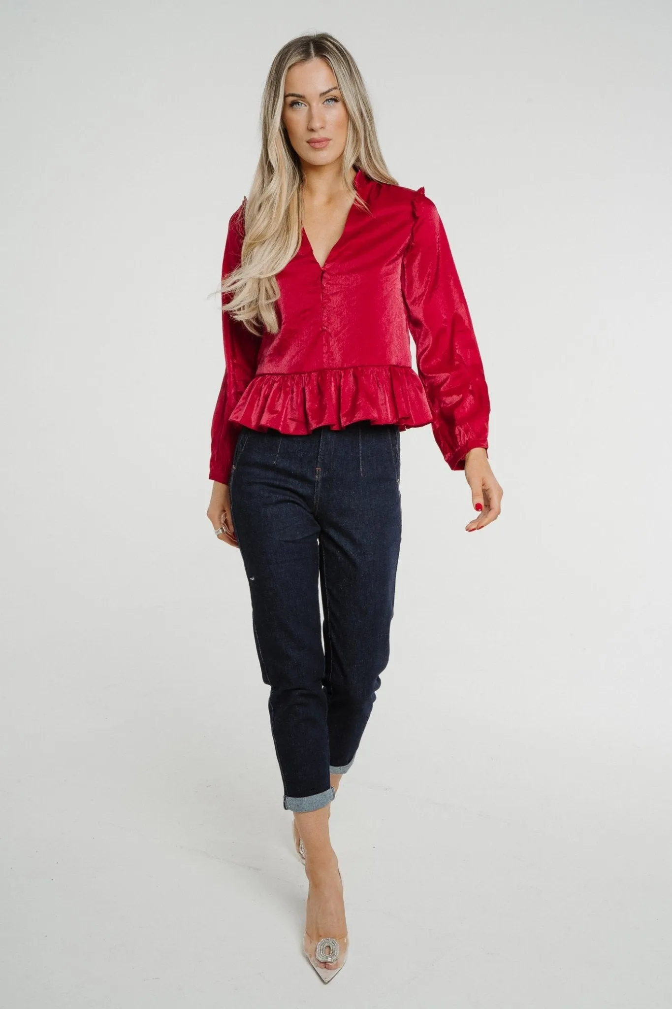 Daisy Peplum Top In Red