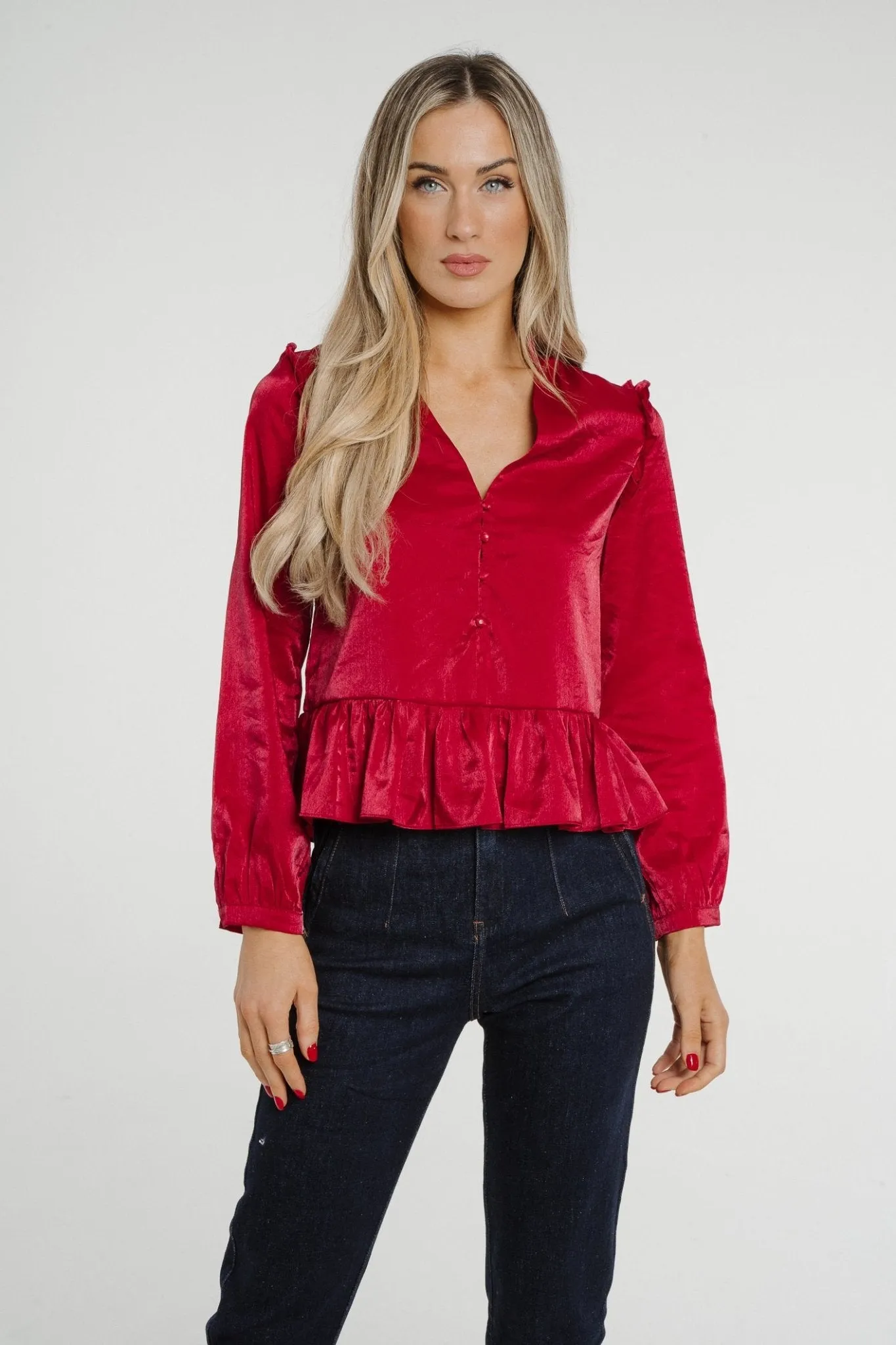 Daisy Peplum Top In Red