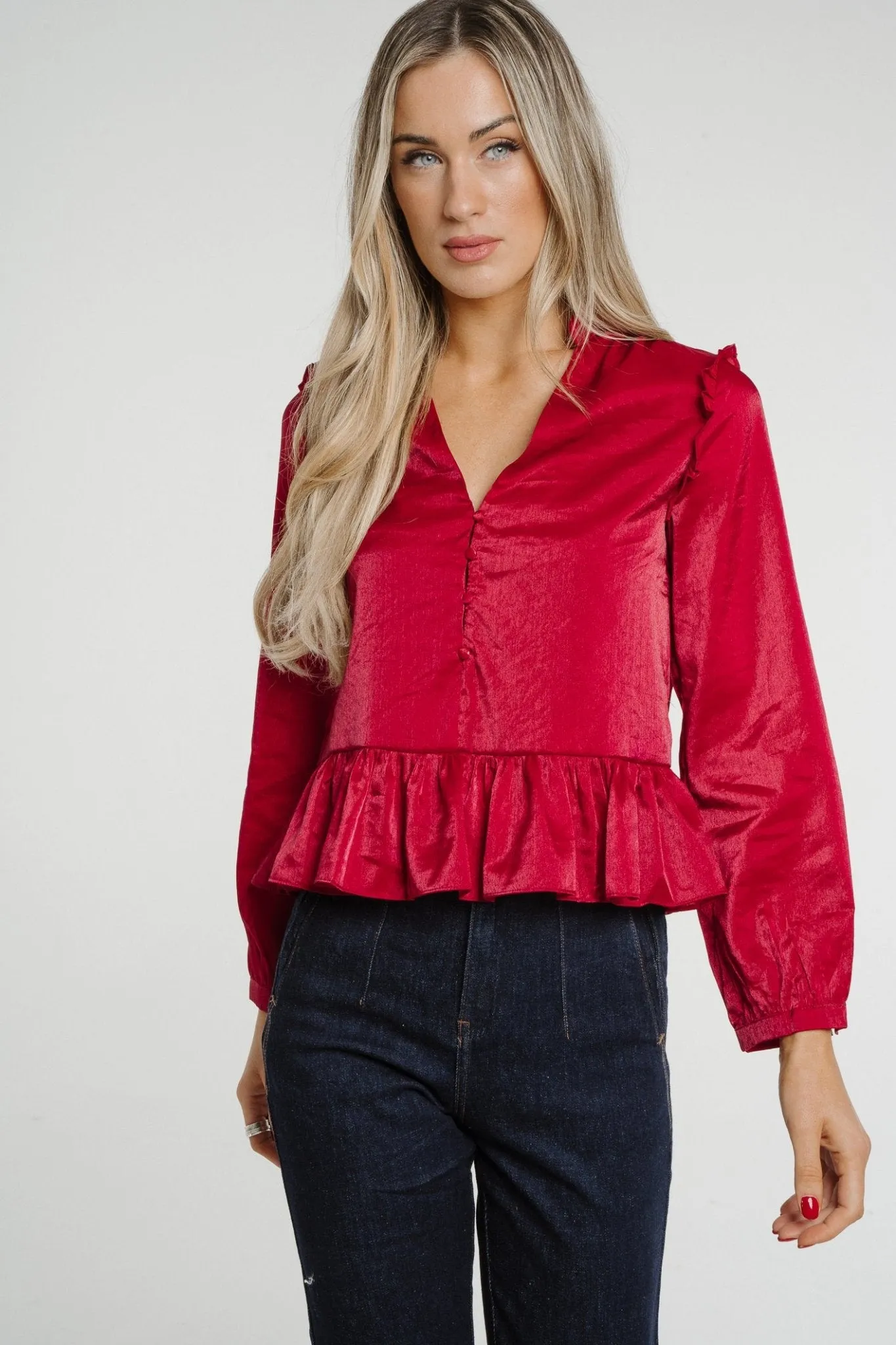 Daisy Peplum Top In Red