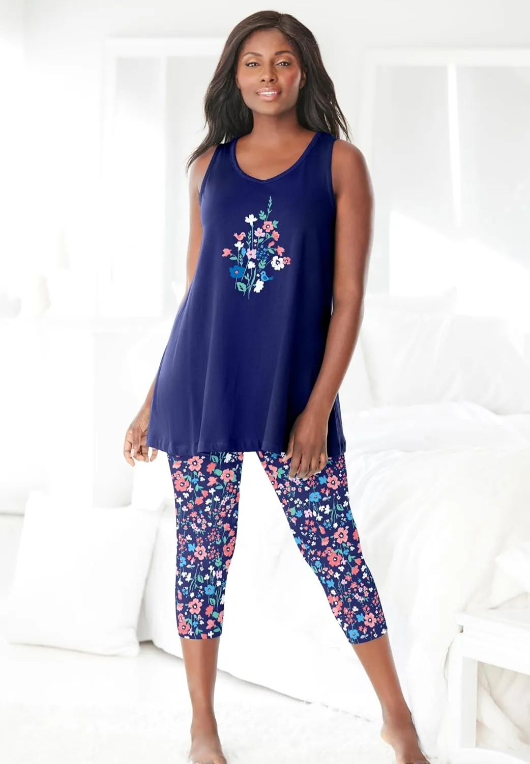 Dreams & Co. Plus Size Scoopneck Tank & Capri Legging PJ Set