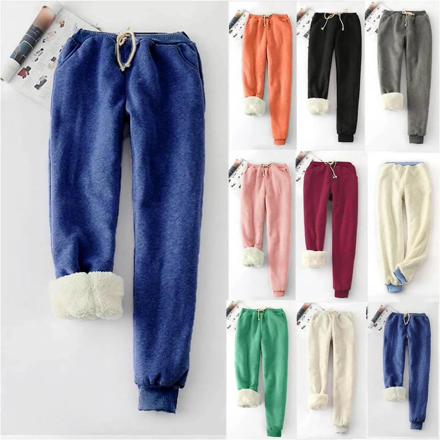 fartey Womens Fleece Lined Sweatpants Winter Sherpa Warm Joggers Pants Athletic Workout High Waist Casual Trousers