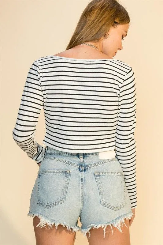 FINAL SALE -  Long Sleeve Crop Cardigan with Tie Front