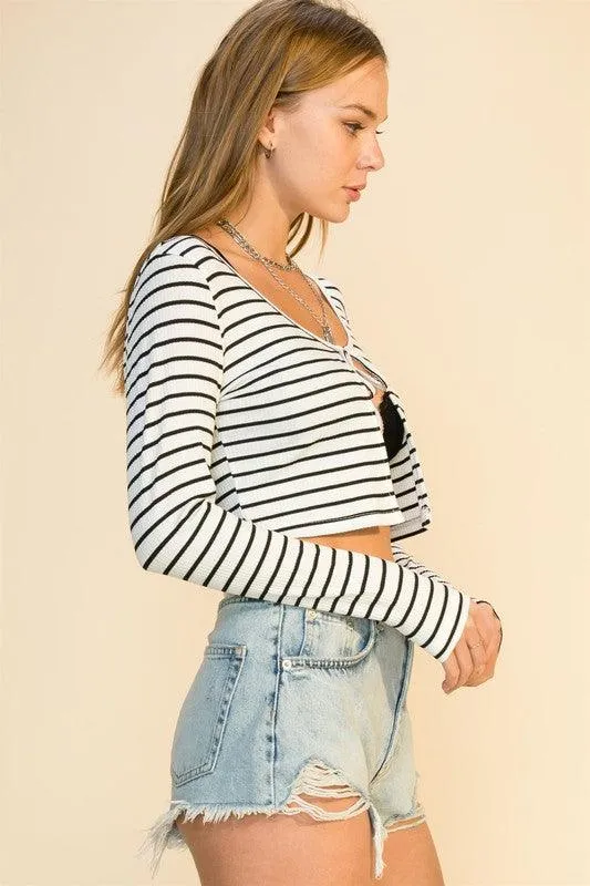 FINAL SALE -  Long Sleeve Crop Cardigan with Tie Front