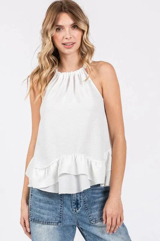 GeeGee Ruffle Trim Sleeveless Blouse