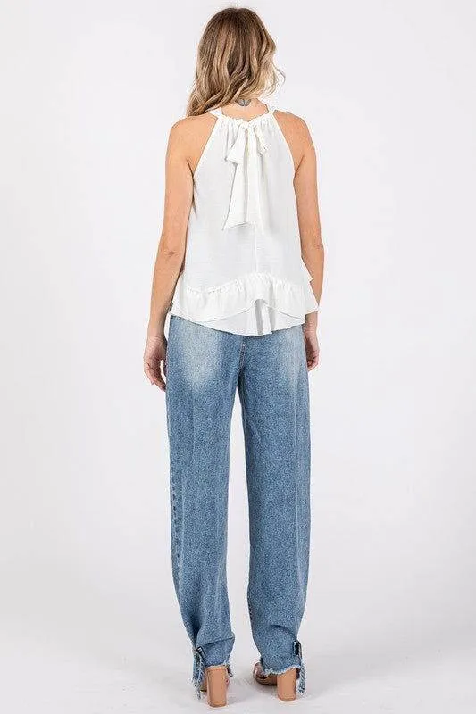 GeeGee Ruffle Trim Sleeveless Blouse