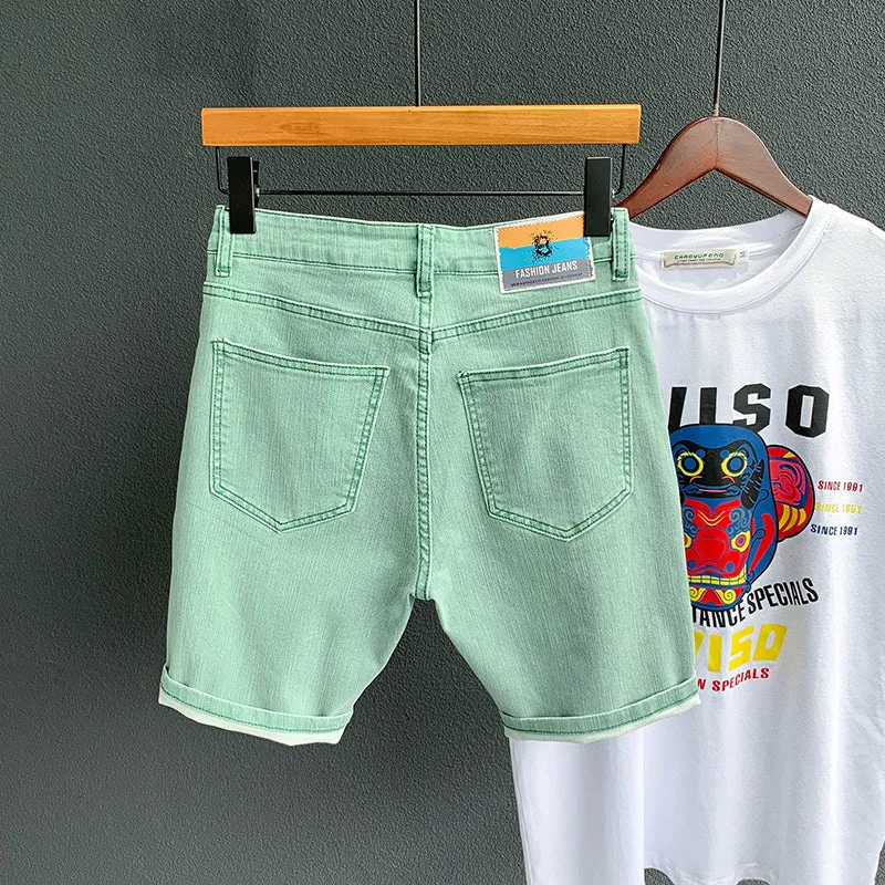 Green Denim Hole Ripped Short