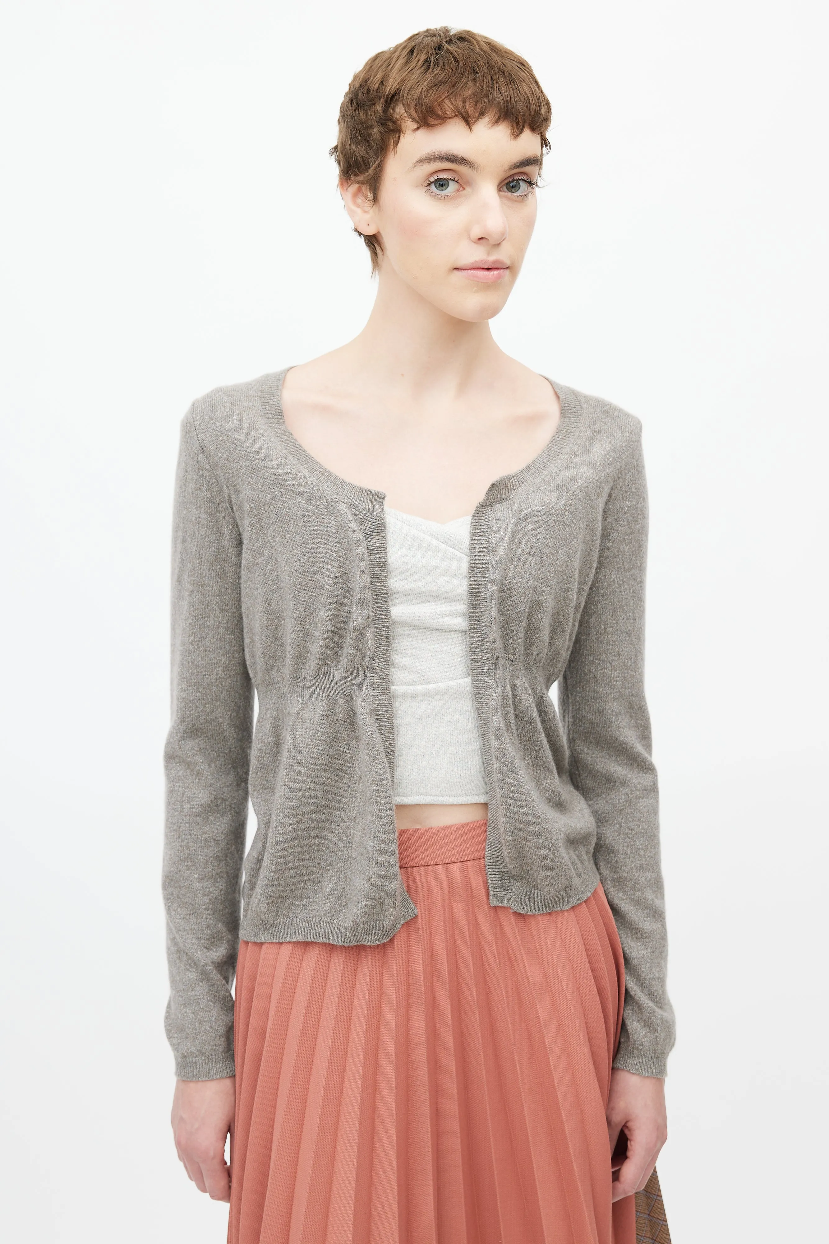 Grey Cashmere Open Cropped Cardigan