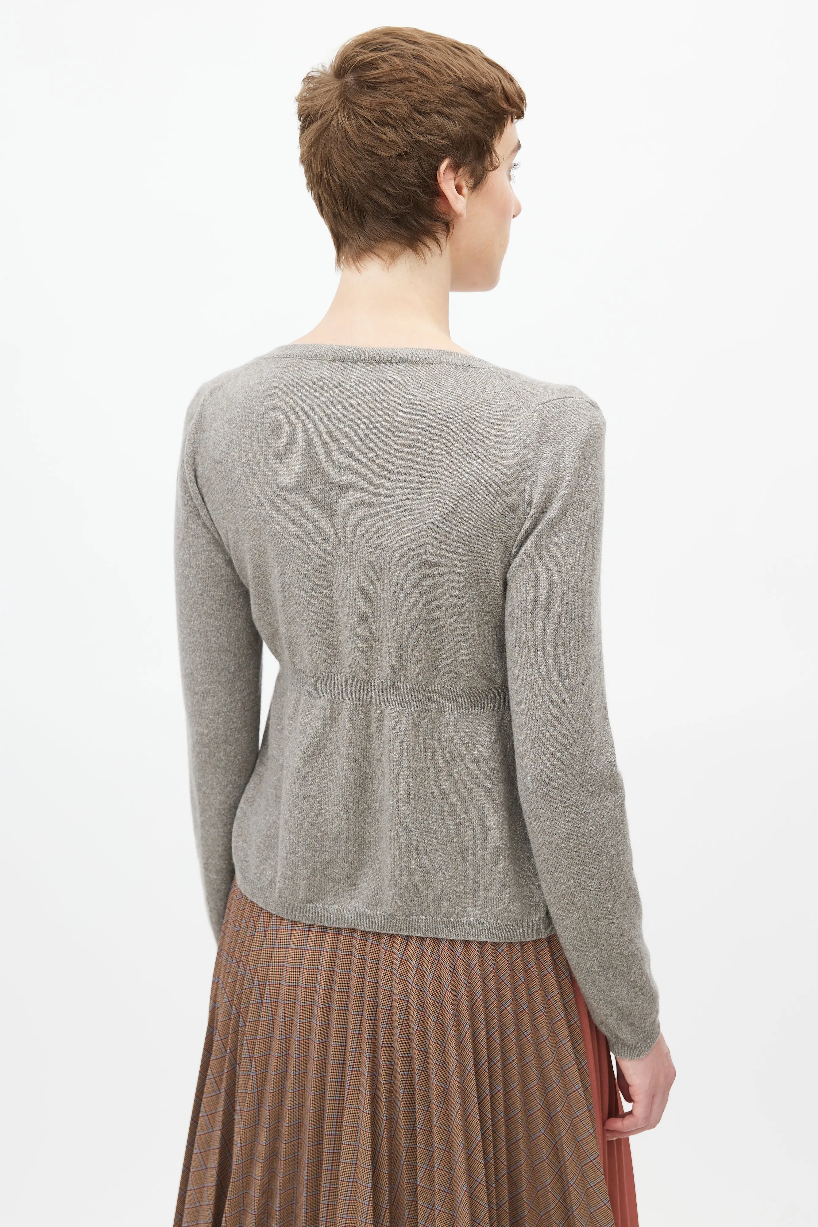 Grey Cashmere Open Cropped Cardigan