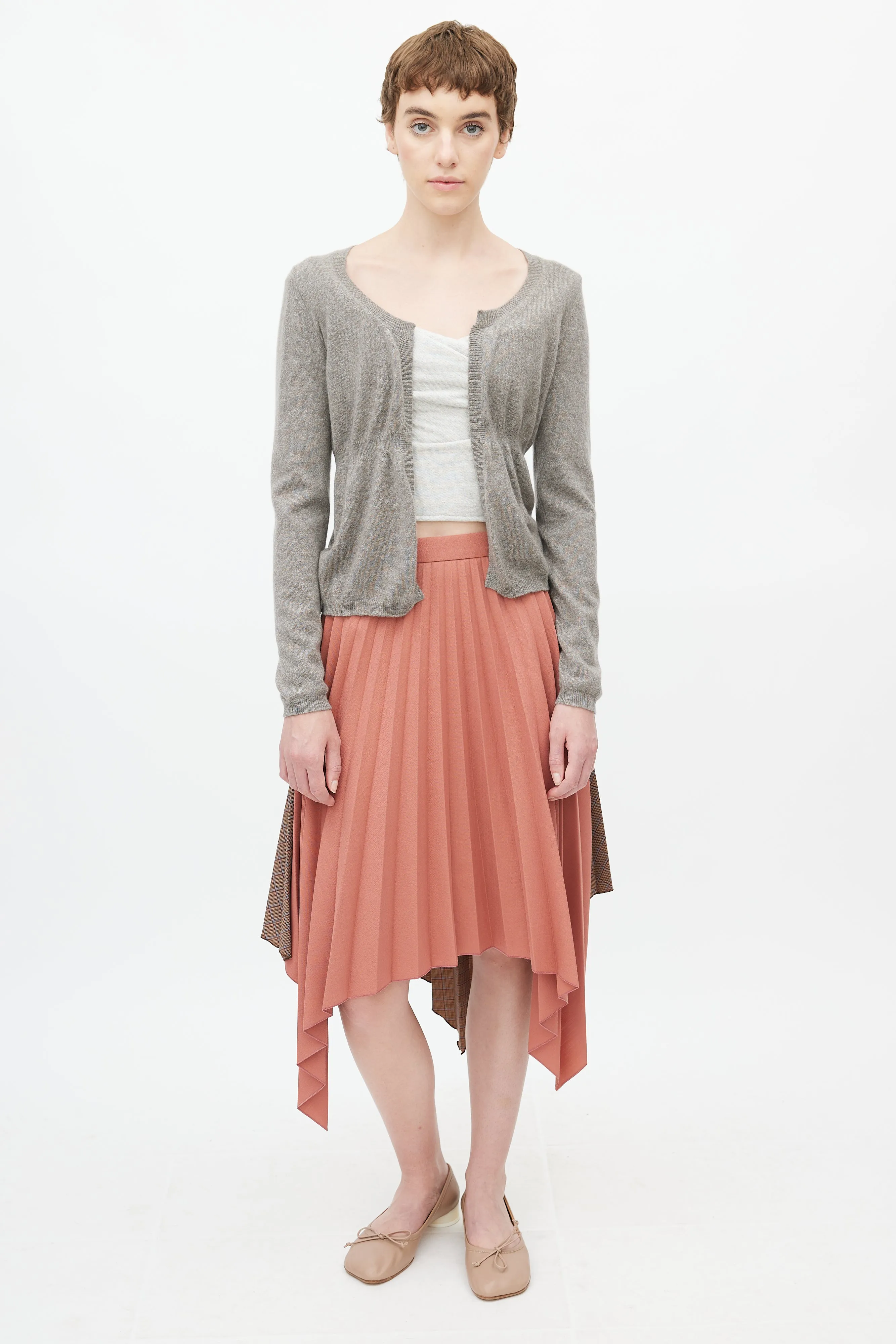 Grey Cashmere Open Cropped Cardigan