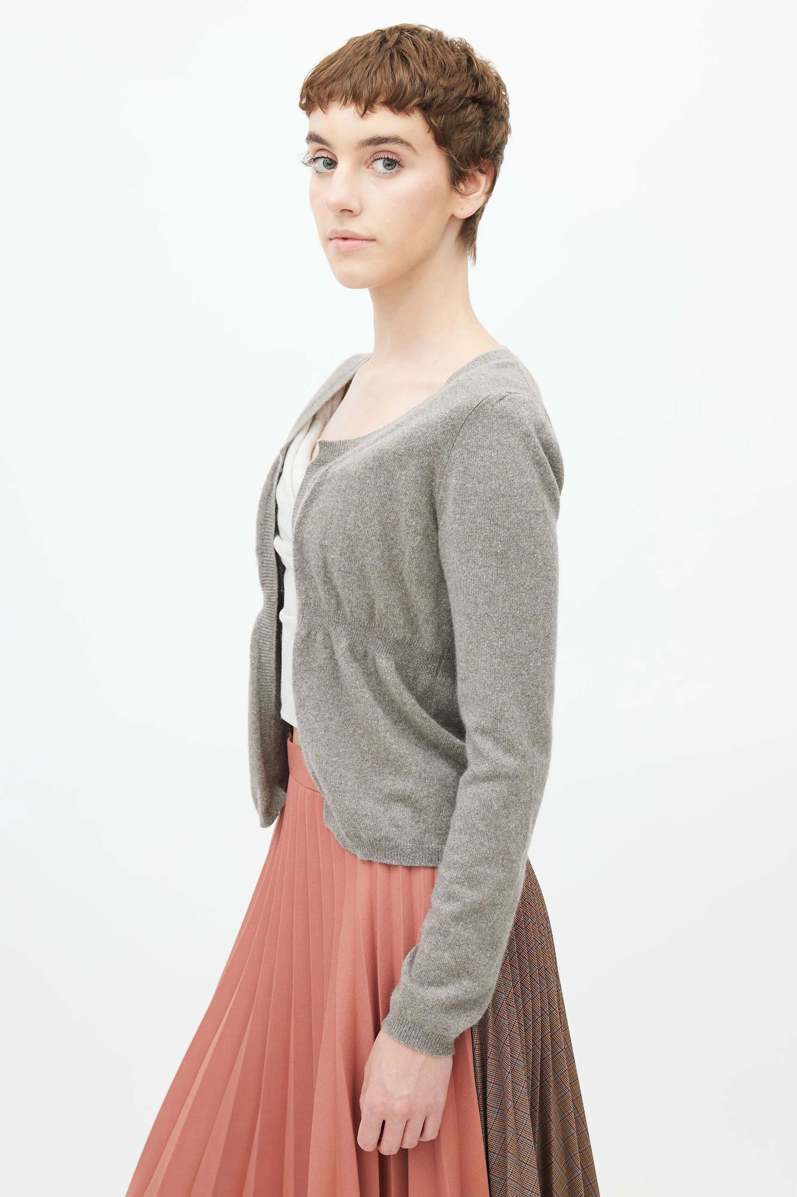 Grey Cashmere Open Cropped Cardigan