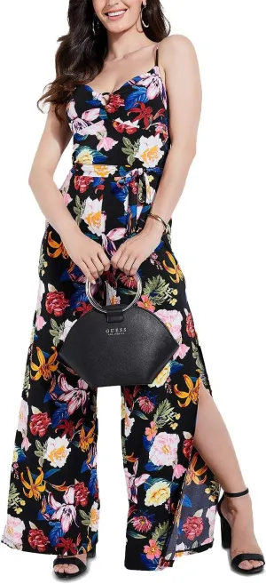 GUESS Womens Tamiko Floral Wide Leg Jumpsuit Black S