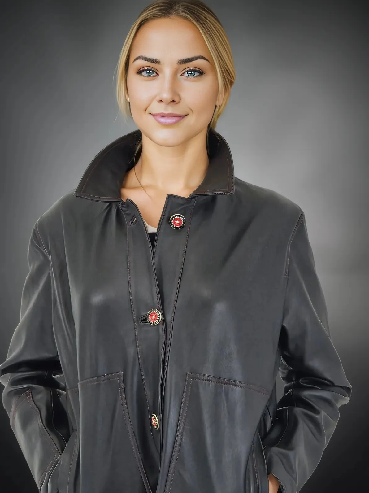 Handcrafted Oversized Sheepskin Leather Trucker Jacket – Stylish & Timeless Red Stitch