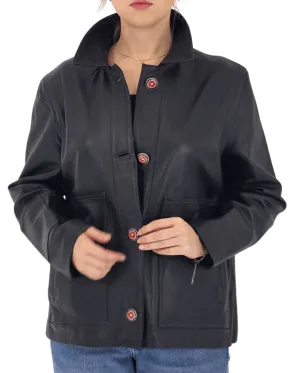 Handcrafted Oversized Sheepskin Leather Trucker Jacket – Stylish & Timeless Red Stitch