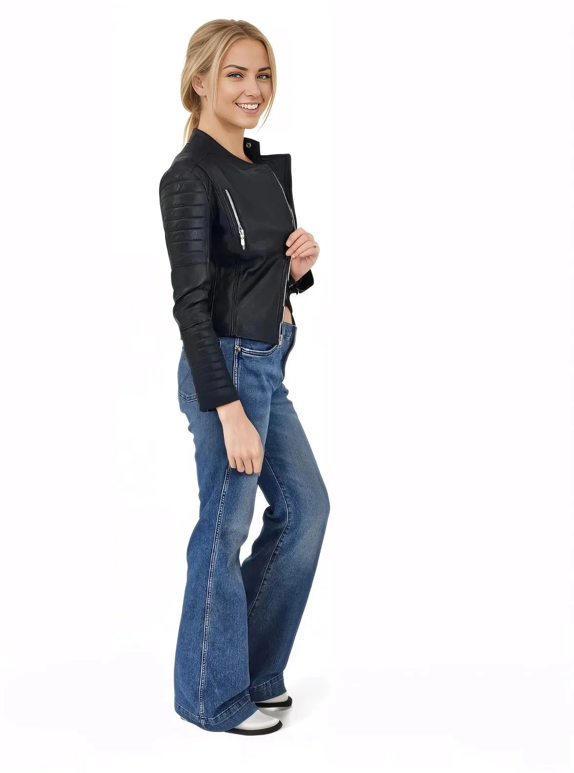 Handcrafted Women's Sheepskin Leather Biker Jacket – Premium Biker Style Black