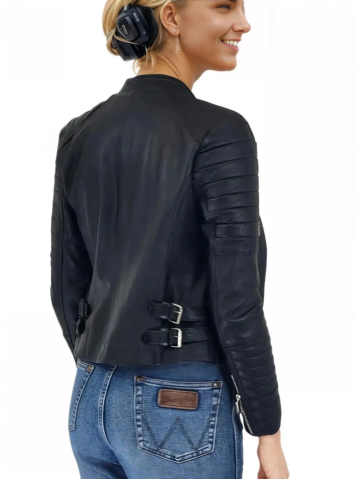 Handcrafted Women's Sheepskin Leather Biker Jacket – Premium Biker Style Black