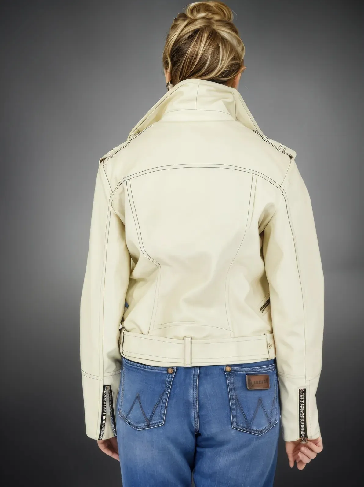 Handcrafted Women's Sheepskin Leather Biker Jacket – Premium Biker Style Bone