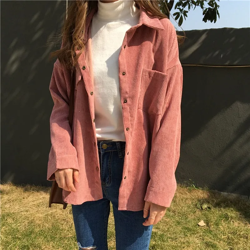 Harajuku Solid Jacket Women Turn Down Collar