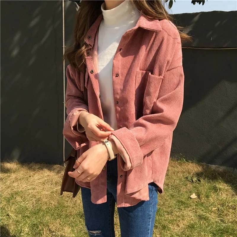 Harajuku Solid Jacket Women Turn Down Collar
