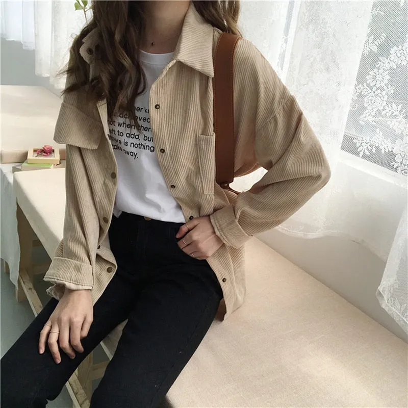 Harajuku Solid Jacket Women Turn Down Collar
