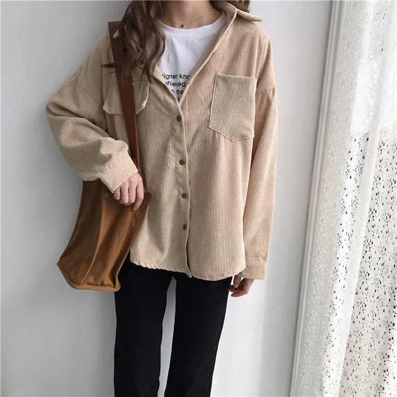 Harajuku Solid Jacket Women Turn Down Collar