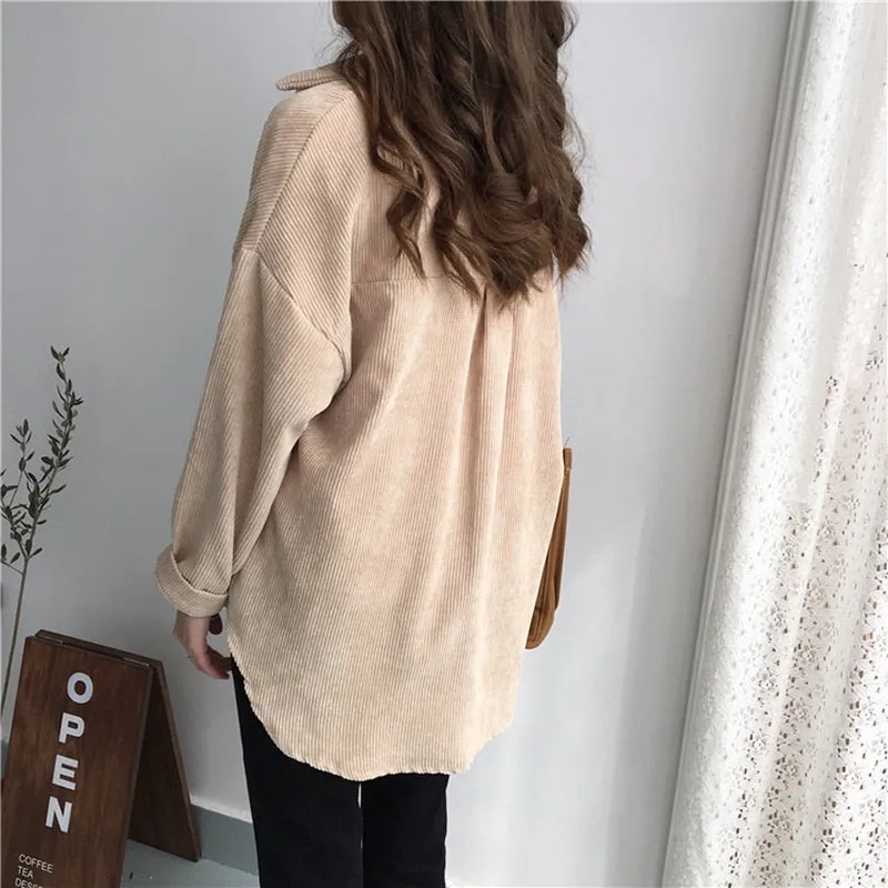 Harajuku Solid Jacket Women Turn Down Collar