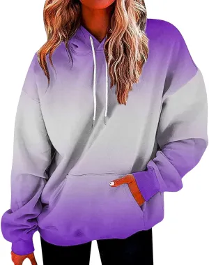 Hoodies for Women 2024 Y2K Gradient Oversized Sweatshirt Trendy Casual Drawstring Hooded Pullover with Pockets
