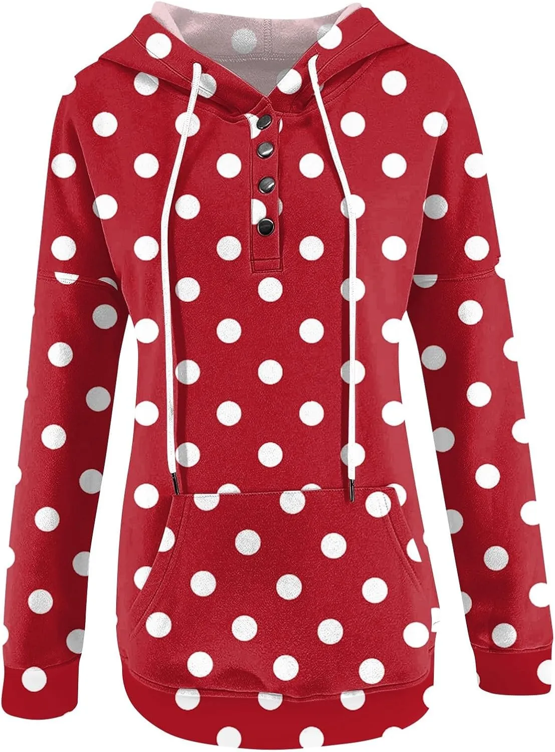 Hoodies for Women Trendy 2024 Hooded Button Collar Drawstring Pullover Sweatshirts Casual Long Sleeve Clothes