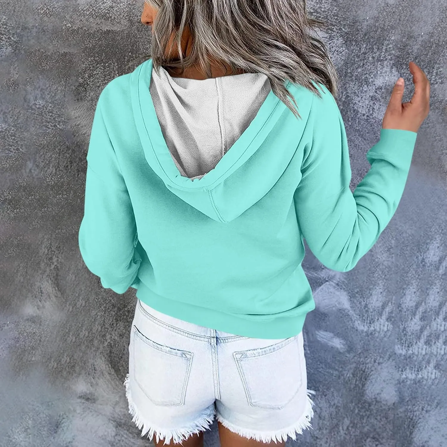 Hoodies for Women Trendy 2024 Hooded Button Collar Drawstring Pullover Sweatshirts Casual Long Sleeve Clothes