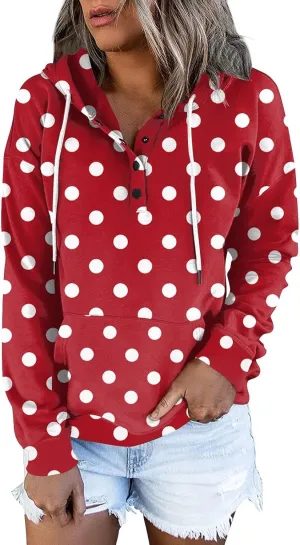 Hoodies for Women Trendy 2024 Hooded Button Collar Drawstring Pullover Sweatshirts Casual Long Sleeve Clothes
