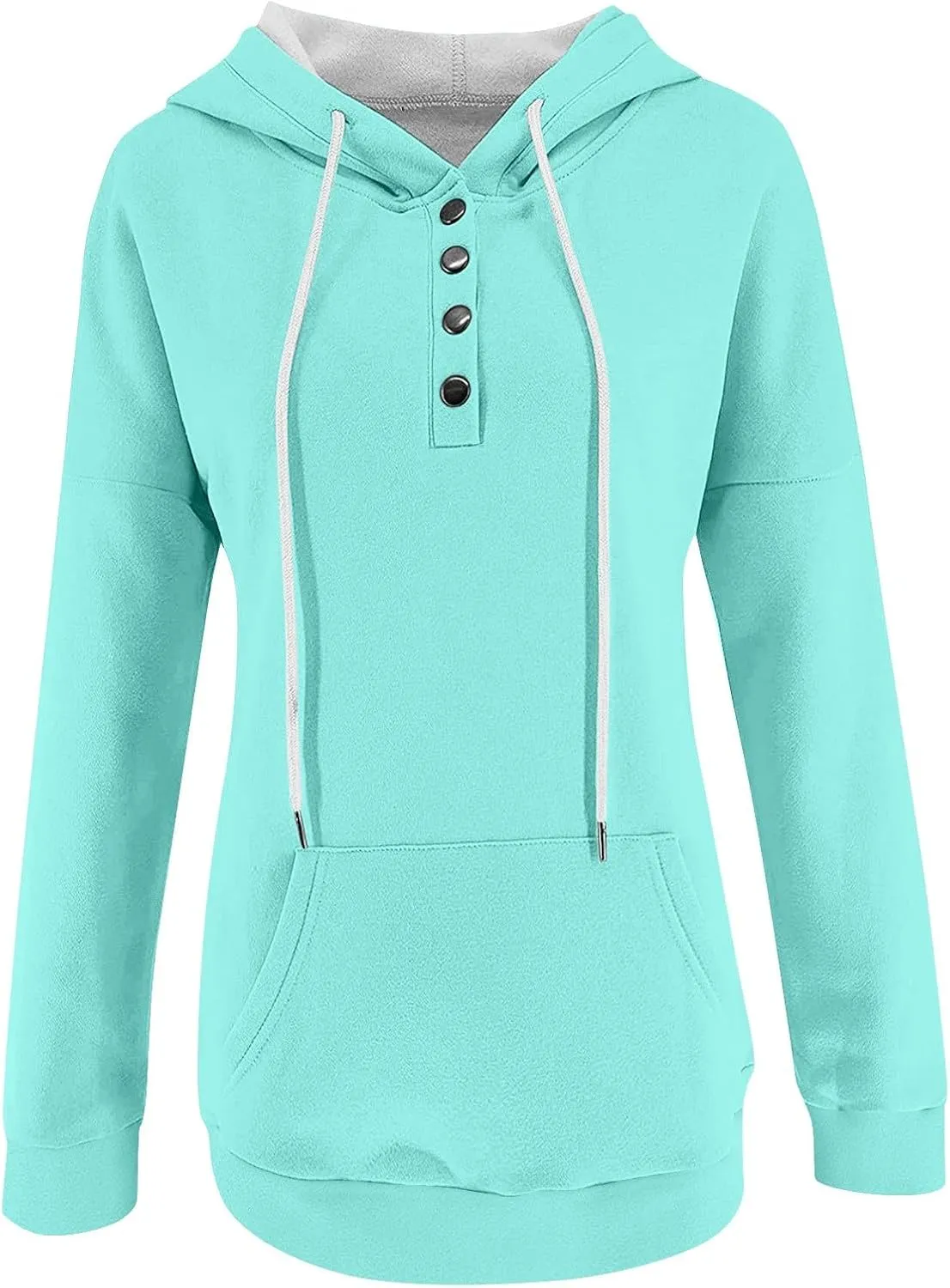 Hoodies for Women Trendy 2024 Hooded Button Collar Drawstring Pullover Sweatshirts Casual Long Sleeve Clothes
