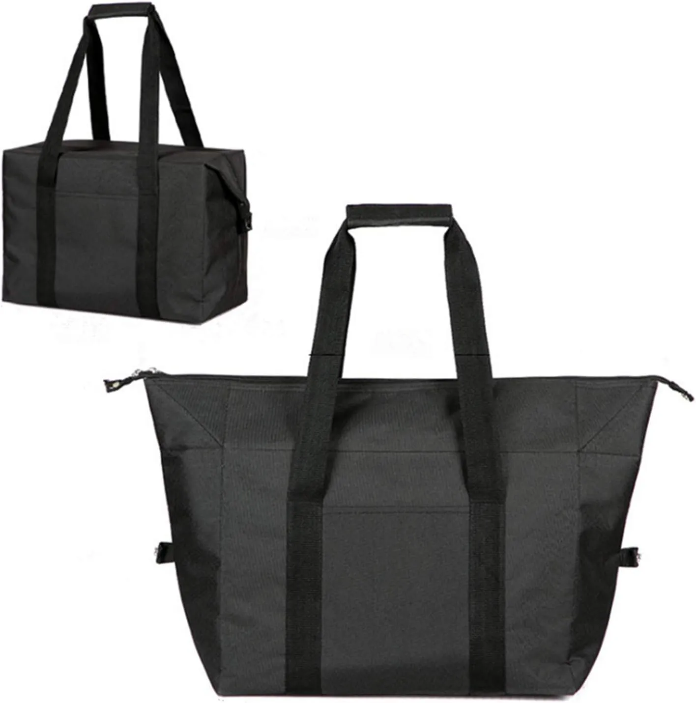Insulated Shopping Cooler Bags with Zippered Top for Groceries, Reusable Thermal Foam Tote Bag for Travel, Picnic or Lunch Foods, Black