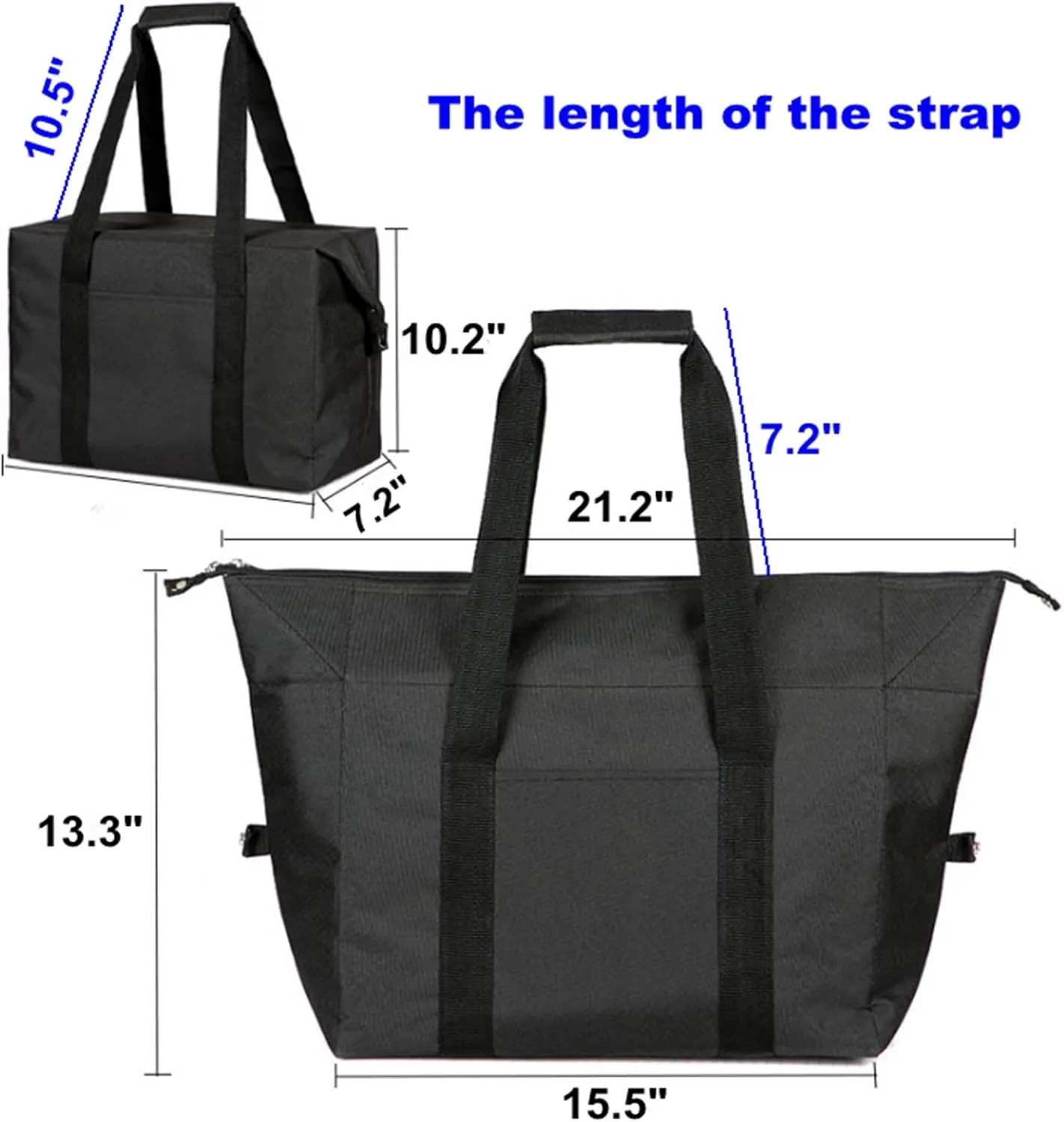 Insulated Shopping Cooler Bags with Zippered Top for Groceries, Reusable Thermal Foam Tote Bag for Travel, Picnic or Lunch Foods, Black